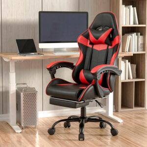 Gaming Chair, Ergonomic Computer Chair with Footrest and Lumbar Support, Height Adjustable Office Chair with 360° Swivel Seat and Headrest (Red & Black) - Image 7