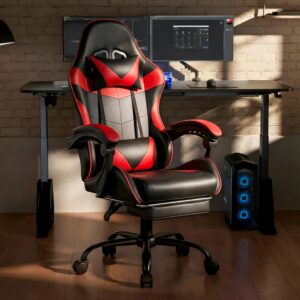 Gaming Chair, Ergonomic Computer Chair with Footrest and Lumbar Support, Height Adjustable Office Chair with 360° Swivel Seat and Headrest (Red & Black) - Image 8