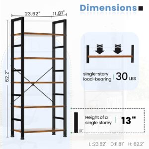 DUMOS 5 Tiers Bookshelf, Classical Modern Book Shelf, Tall Display Shelves in Living Room/Home/Office, Storage Organizer for CDs/Books/Movies, Rustic Brown - Image 3