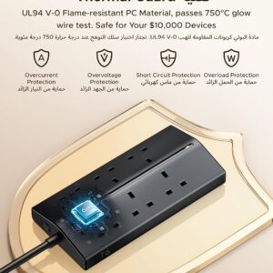 UGREEN 10-in-1 Trapezoidal Power Strip, 6 Widely Spaced Outlets, 4 USB Ports (3A1C), GaN Charging Station with Overload Protector Extension Cord, Outlet Extender for Home/Office/Dorm/Travel (1.5M) - Image 6