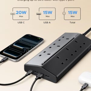 UGREEN 10-in-1 Trapezoidal Power Strip, 6 Widely Spaced Outlets, 4 USB Ports (3A1C), GaN Charging Station with Overload Protector Extension Cord, Outlet Extender for Home/Office/Dorm/Travel (1.5M) - Image 7