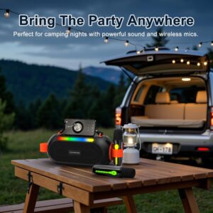 NexAura Karaoke Machine with 2 Wireless Microphones, Bluetooth 5.3 Portable Speaker, 30W Powerful Sound, Voice Changing Modes, USB Input, LED Lights, for Home & Outdoor Parties - Image 5