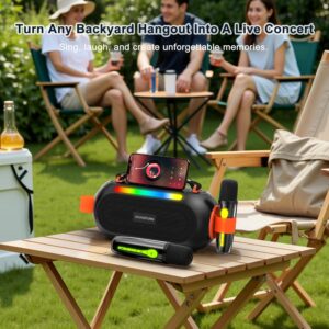 NexAura Karaoke Machine with 2 Wireless Microphones, Bluetooth 5.3 Portable Speaker, 30W Powerful Sound, Voice Changing Modes, USB Input, LED Lights, for Home & Outdoor Parties - Image 6