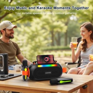 NexAura Karaoke Machine with 2 Wireless Microphones, Bluetooth 5.3 Portable Speaker, 30W Powerful Sound, Voice Changing Modes, USB Input, LED Lights, for Home & Outdoor Parties - Image 7