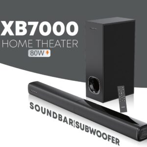 Faster XB7000 2.1 CH Home Theater Soundbar - 80W Output with Subwoofer - Deep & Thrilling Bass, Bluetooth, HDMI(ARC), Optical, AUX, USB, Remote & Wall Mounting - Perfect for TV, PC & Wide Screens - Image 2