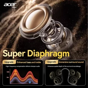 Acer Ohr548 Wireless Bluetooth Headphones with In-Ear Design, Anc Call Noise Reduction, Charging Case, Stereo Sound Effect, Low Latency for Gaming, Comfortable Fit for Sports, Running, and Fitness - Image 3