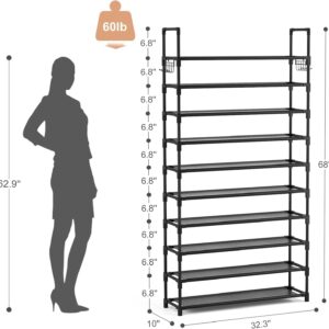 VTRIN 10 Tier Shoe Rack Tall Large Capacity Wide Shoe Organizer with Two Hooks Sturdy Metal Shoe Shelf for Entryway, Closet, Bedroom - Image 2