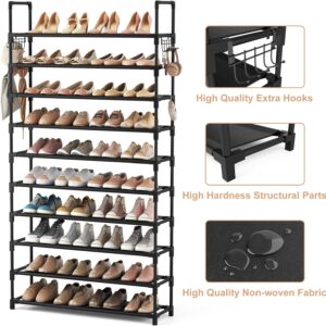 VTRIN 10 Tier Shoe Rack Tall Large Capacity Wide Shoe Organizer with Two Hooks Sturdy Metal Shoe Shelf for Entryway, Closet, Bedroom - Image 3