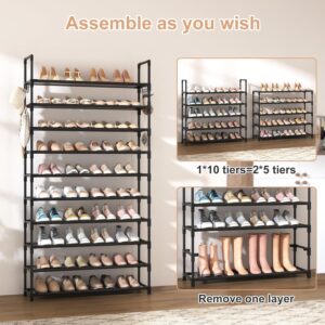 VTRIN 10 Tier Shoe Rack Tall Large Capacity Wide Shoe Organizer with Two Hooks Sturdy Metal Shoe Shelf for Entryway, Closet, Bedroom - Image 4