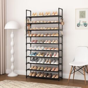 VTRIN 10 Tier Shoe Rack Tall Large Capacity Wide Shoe Organizer with Two Hooks Sturdy Metal Shoe Shelf for Entryway, Closet, Bedroom - Image 7