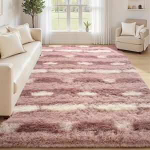 5x7 Pink White Fluffy Soft Plush Striped Area Rugs for Girls Bedroom, Indoor Non Slip Washable Rug for Living Room Decor, Shaggy Carpets for Kids Room, Playroom, Nursery - Image 4
