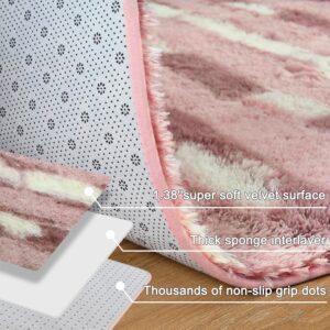 5x7 Pink White Fluffy Soft Plush Striped Area Rugs for Girls Bedroom, Indoor Non Slip Washable Rug for Living Room Decor, Shaggy Carpets for Kids Room, Playroom, Nursery - Image 7
