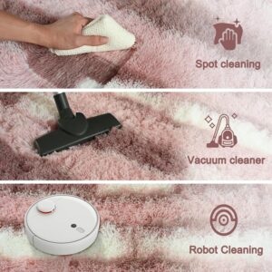 5x7 Pink White Fluffy Soft Plush Striped Area Rugs for Girls Bedroom, Indoor Non Slip Washable Rug for Living Room Decor, Shaggy Carpets for Kids Room, Playroom, Nursery - Image 8