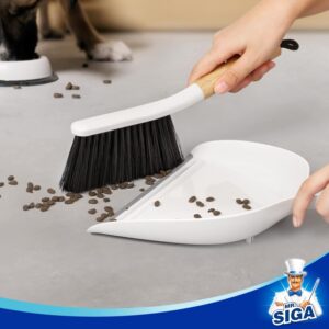 MR.SIGA Dustpan and Brush Set, Portable Cleaning Brush and Dustpan Combo with Bamboo Handle, White, 1 Set - Image 2