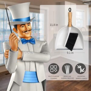 MR.SIGA Dustpan and Brush Set, Portable Cleaning Brush and Dustpan Combo with Bamboo Handle, White, 1 Set - Image 3