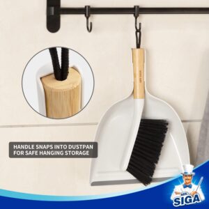 MR.SIGA Dustpan and Brush Set, Portable Cleaning Brush and Dustpan Combo with Bamboo Handle, White, 1 Set - Image 6