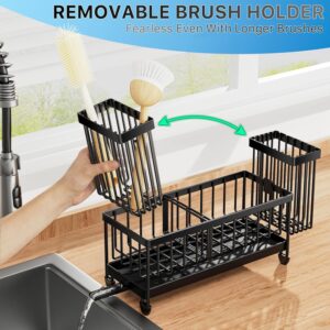 Cisily Sponge Holder for Kitchen Sink, Sink Caddy Organizer with High Brush Holder, Kitchen Countertop Organizers and Storage Essentials, Rustproof 304 Stainless Steel (Black, 9.25″) - Image 3