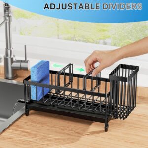 Cisily Sponge Holder for Kitchen Sink, Sink Caddy Organizer with High Brush Holder, Kitchen Countertop Organizers and Storage Essentials, Rustproof 304 Stainless Steel (Black, 9.25″) - Image 5