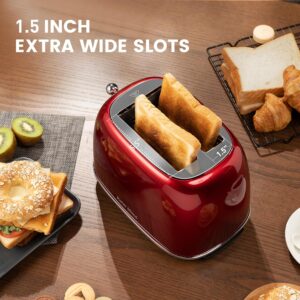 Roter Mond 2 Slice Toaster Retro Stainless Steel with Bagel, Cancel, and Defrost Functions, 6 Bread Shade Settings, Extra Wide Slots and Removable Crumb Tray, Red - Image 4