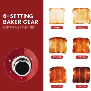 Roter Mond 2 Slice Toaster Retro Stainless Steel with Bagel, Cancel, and Defrost Functions, 6 Bread Shade Settings, Extra Wide Slots and Removable Crumb Tray, Red - Image 5