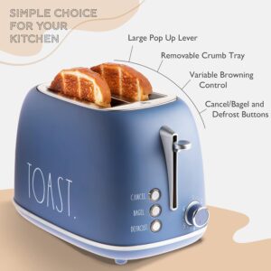 Rae Dunn Retro Rounded Bread Toaster, 2 Slice Stainless Steel Toaster with Removable Crumb Tray, Wide Slot with 6 Browning Levels, Bagel, Defrost and Cancel Options, Navy - Image 4