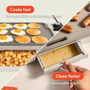 bella 10" x 20" Electric Griddle with Warming Tray, EverGood™ Ceramic Nonstick Coating & Removable Temperature Probe, Dishwasher-Safe Drip Tray & Cool Touch Handles, 1500 Watt, Oatmilk - Image 5