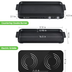 AMZCHEF Double Induction Cooktop with Removable Griddle Pan Non-stick, 1800W 2 burner Portable Induction Stove With Sensor Touch 9 Power Levels, 99 Min Timer, Black - Image 2