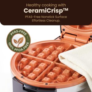 Elite Gourmet Belgian Waffle Maker with PFAS-Free CeramiCrisp™ Ceramic Nonstick Plates, Adjustable Browning Control, 1100W Heating, Power & Ready Indicator Lights, Vertical Storage, Stainless Steel - Image 3