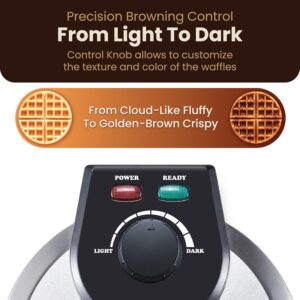 Elite Gourmet Belgian Waffle Maker with PFAS-Free CeramiCrisp™ Ceramic Nonstick Plates, Adjustable Browning Control, 1100W Heating, Power & Ready Indicator Lights, Vertical Storage, Stainless Steel - Image 4