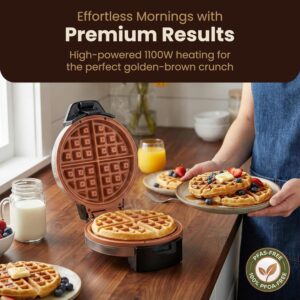 Elite Gourmet Belgian Waffle Maker with PFAS-Free CeramiCrisp™ Ceramic Nonstick Plates, Adjustable Browning Control, 1100W Heating, Power & Ready Indicator Lights, Vertical Storage, Stainless Steel - Image 8