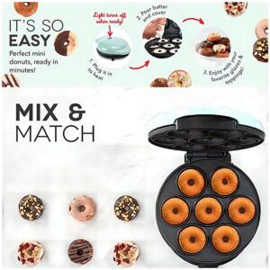 Donut Maker, Electric Non-Stick Surface Makes 7 Small Doughnuts Mini Donut Maker Machine, Mini Doughnut Maker Pancake Maker for Breakfast, Snacks, Desserts & More, Azure - Image 4