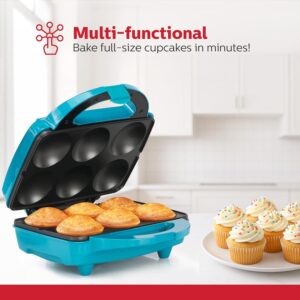 Holstein Housewares Non-Stick 6-Count Electric Cupcake Maker Machine – Bakes 6 Cupcakes, Muffins, Pizza Cups, Cinnamon Buns – Perfect for Gifts, Birthdays, Holidays, or Bake Sales, Teal - Image 3