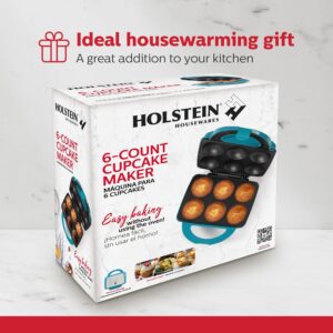 Holstein Housewares Non-Stick 6-Count Electric Cupcake Maker Machine – Bakes 6 Cupcakes, Muffins, Pizza Cups, Cinnamon Buns – Perfect for Gifts, Birthdays, Holidays, or Bake Sales, Teal - Image 8