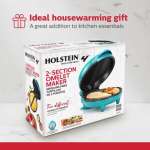 Holstein Housewares Stainless Steel 2 Section Omelet & Frittata Maker, Non Stick Coating, Easy To Clean, Indicator Lights, Compact Storage, Prepare Versatile Recipes in Minutes. 2 Portions, Teal - Image 9