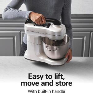 Hamilton Beach Electric Stand Mixer, 4 Quarts, Dough Hook, Flat Beater Attachments, Splash Guard, 7 Speeds with Whisk, Easy-Carry Top Handle, White - Image 6