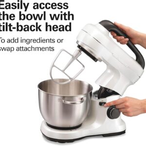 Hamilton Beach Electric Stand Mixer, 4 Quarts, Dough Hook, Flat Beater Attachments, Splash Guard, 7 Speeds with Whisk, Easy-Carry Top Handle, White - Image 7