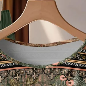 Summer casual women's plus size two-piece set of dark green ethnic style floral print twisted top+solid color wide leg pants set - Image 6