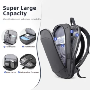 HK Business Backpack for Men 17 Inch Laptop Backpack with USB Port Slim Expandable Waterproof Travel Bag Large Work Computer Bag - Image 4