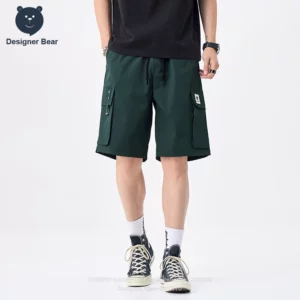 Brand Clothing Men's Summer Ice Silk Cargo Shorts Baggy Straight Multi-pocket Work Knee Length Board Bermuda Shorts Camo Jorts - Image 2