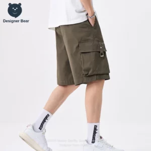 Brand Clothing Men's Summer Ice Silk Cargo Shorts Baggy Straight Multi-pocket Work Knee Length Board Bermuda Shorts Camo Jorts - Image 3