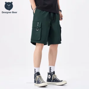 Brand Clothing Men's Summer Ice Silk Cargo Shorts Baggy Straight Multi-pocket Work Knee Length Board Bermuda Shorts Camo Jorts - Image 4