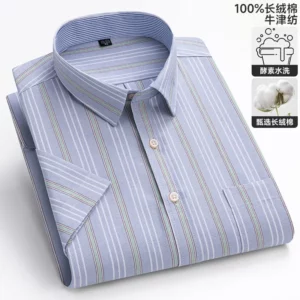 Men's Oxford Short Sleeve Square Collar Soild Plaid Striped Summer Casual Shirts Single Pocket Comfortable Cotton Shirt - Image 6