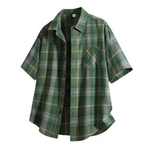 High Street Plaid Shirt Men Shirts 2026 Summer Fashion Chemise Homme Men's Checkered Shirts Short Sleeve Cotton Shirt Man Blouse - Image 2