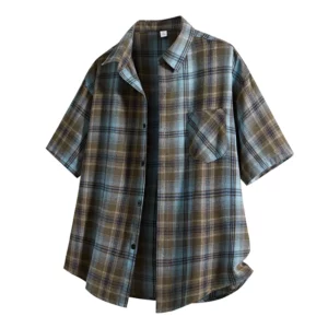 High Street Plaid Shirt Men Shirts 2026 Summer Fashion Chemise Homme Men's Checkered Shirts Short Sleeve Cotton Shirt Man Blouse - Image 5