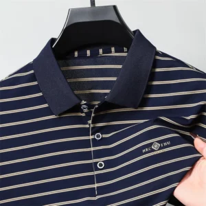 Luxury exquisite letter embosse short sleeve polo shirt new trend brand striped men's T-shirt premium silk cotton comfort top - Image 2