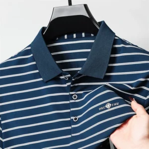 Luxury exquisite letter embosse short sleeve polo shirt new trend brand striped men's T-shirt premium silk cotton comfort top - Image 3