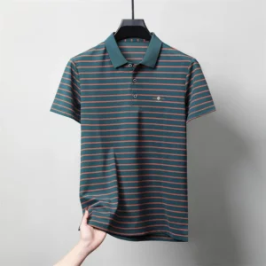 Luxury exquisite letter embosse short sleeve polo shirt new trend brand striped men's T-shirt premium silk cotton comfort top - Image 4