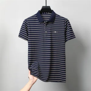 Luxury exquisite letter embosse short sleeve polo shirt new trend brand striped men's T-shirt premium silk cotton comfort top - Image 5