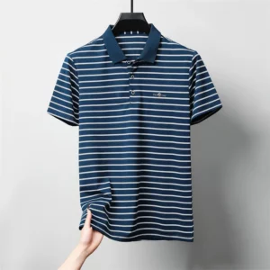 Luxury exquisite letter embosse short sleeve polo shirt new trend brand striped men's T-shirt premium silk cotton comfort top - Image 6