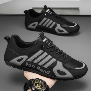 Men Leather Shoes Flat Bottomed Casual Sports Shoes Slip-on Skateboard Board Shoes Walking Travel Leisure Running Sneakers - Image 1